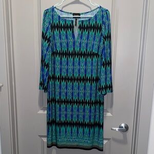 Laundry by Design Knit Dress 8 Blue Green Geometric Travel Work Shift